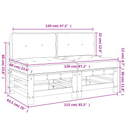 Canapés centraux avec coussins 2 pcs bois de pin imprégné