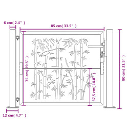 Portail de jardin 105x80 cm acier corten design de bambou