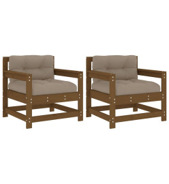 Chaises de jardin avec coussins lot de 2 marron miel