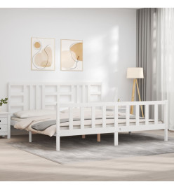 Cadre de lit avec tête de lit blanc 200x200 cm bois massif