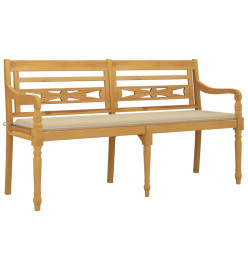 Banc Batavia avec coussin beige 150 cm Bois de teck massif