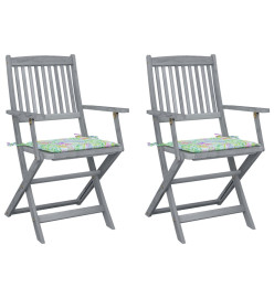 Chaises pliables d'extérieur 2 pcs avec coussins Bois d'acacia