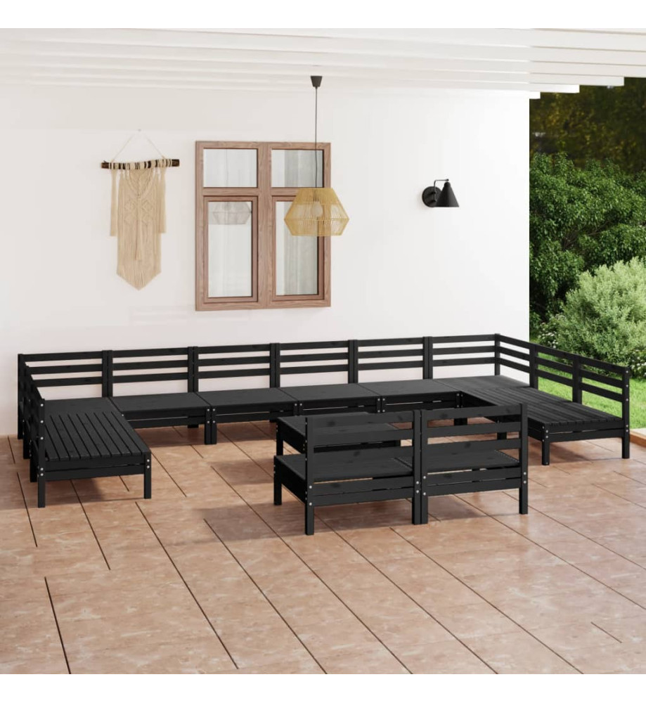 Salon de jardin 13 pcs Noir Bois de pin massif