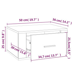 Table de chevet murale Chêne marron 50x36x25 cm