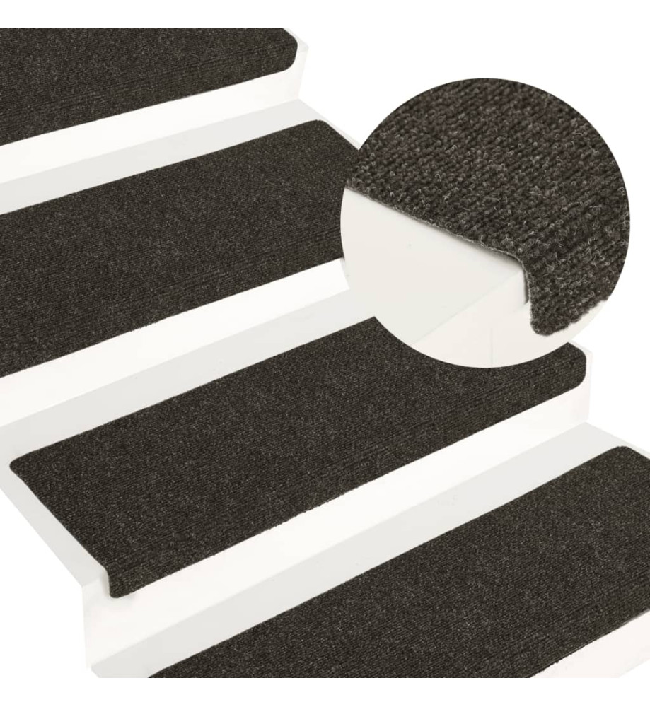 Tapis d'escalier 15 pcs Tissu aiguilleté 65x21x4 cm Gris