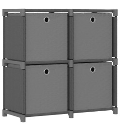 Étagère à 4 cubes avec boîtes Gris 69x30x72,5 cm Tissu