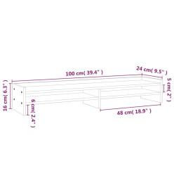 Support de moniteur Marron miel 100x24x16 cm Bois de pin solide