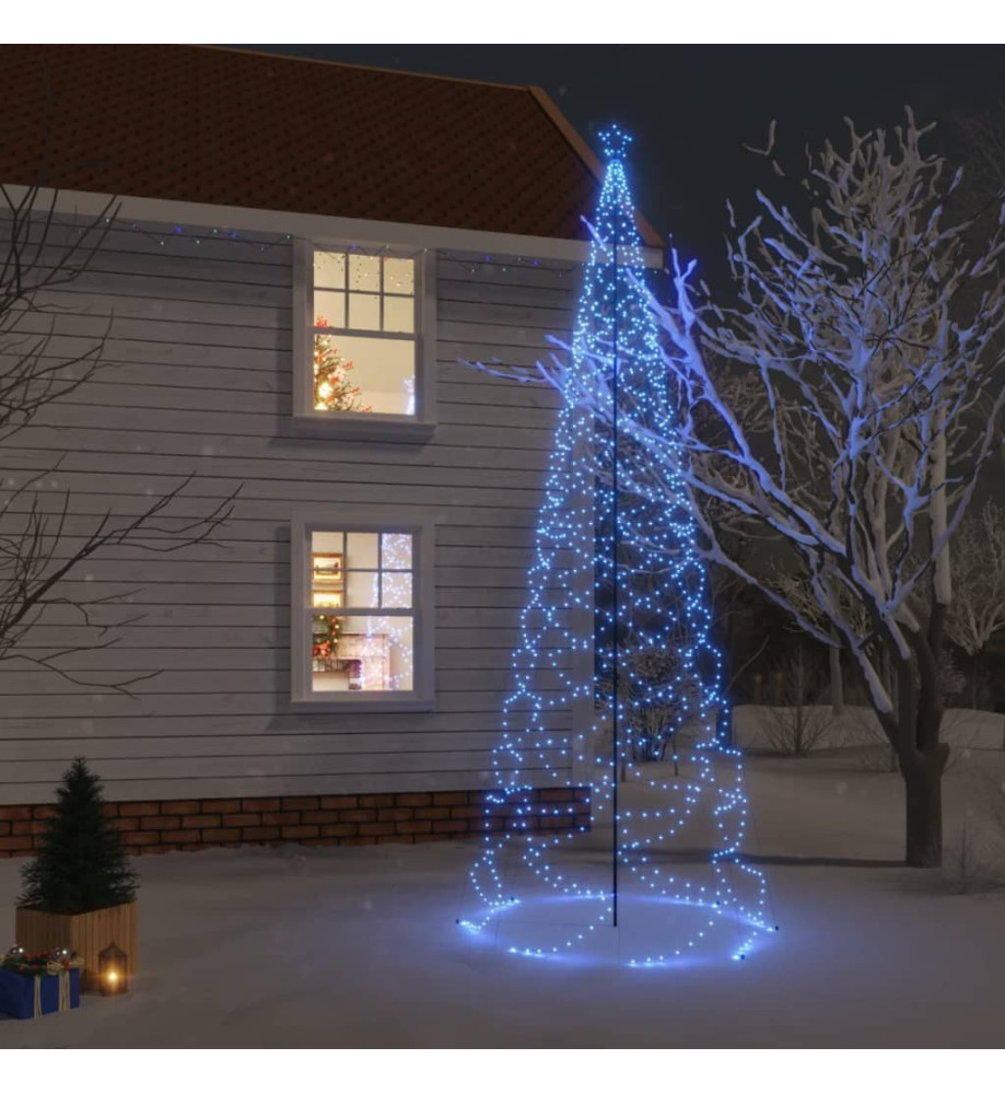 Arbre de Noël avec poteau en métal 1400 LED bleues 5 m