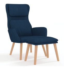 Chaise de relaxation avec tabouret Bleu Velours