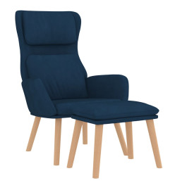 Chaise de relaxation avec tabouret Bleu Velours