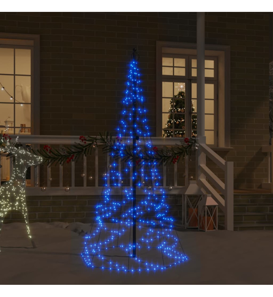 Sapin de Noël sur mât de drapeau 200 LED Bleues 180 cm