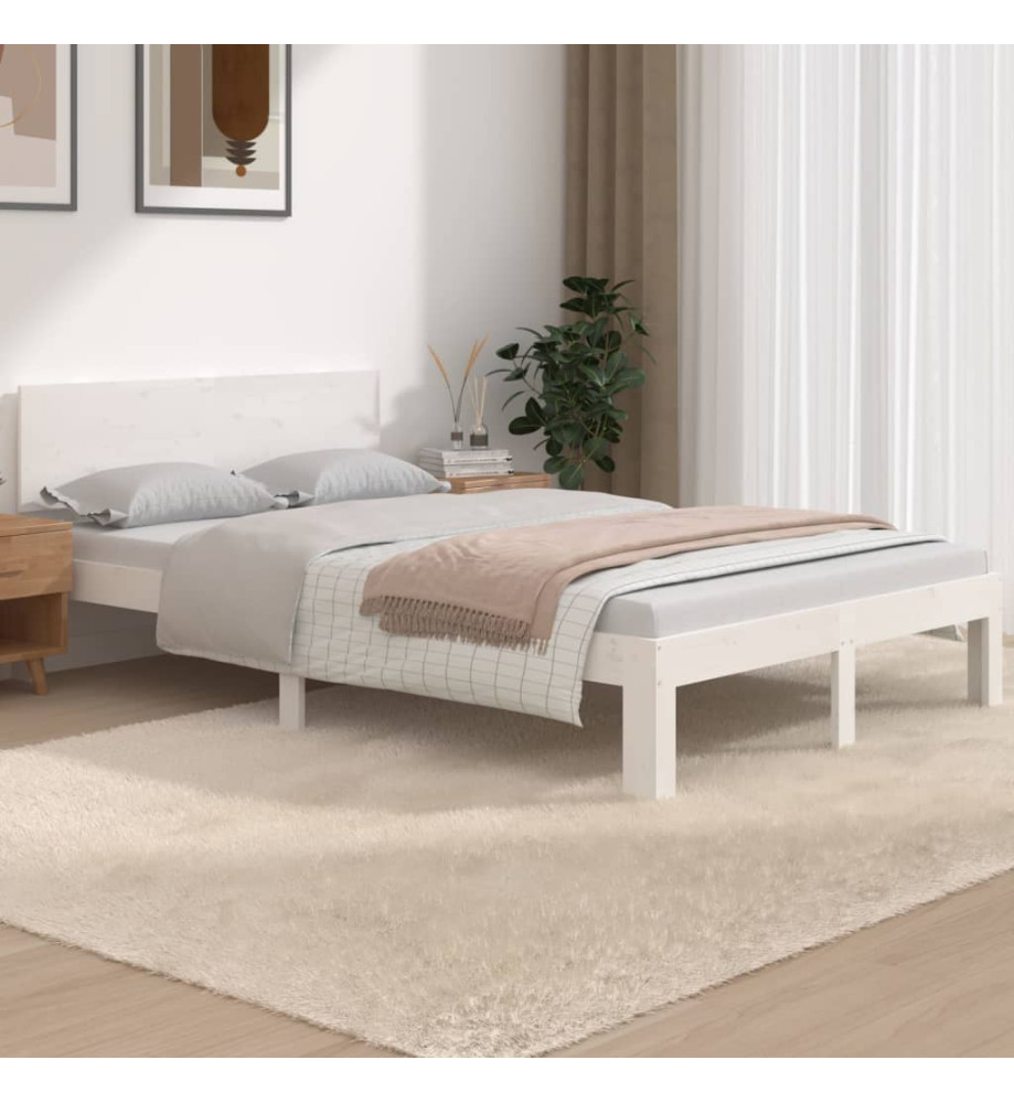 Cadre de lit blanc 120x190 cm petit double bois massif de pin Cadre de lit blanc 120x190 cm petit double bois massif de pin