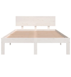 Cadre de lit blanc 120x190 cm petit double bois massif de pin