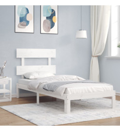 Cadre de lit avec tête de lit blanc 90x200 cm bois massif