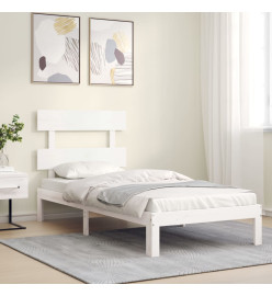 Cadre de lit avec tête de lit blanc 90x200 cm bois massif
