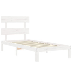 Cadre de lit avec tête de lit blanc 90x200 cm bois massif