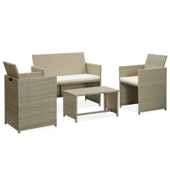 Salon de jardin 4 pcs avec coussins Beige Résine tressée