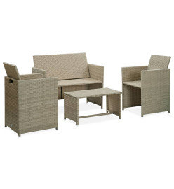 Salon de jardin 4 pcs avec coussins Beige Résine tressée