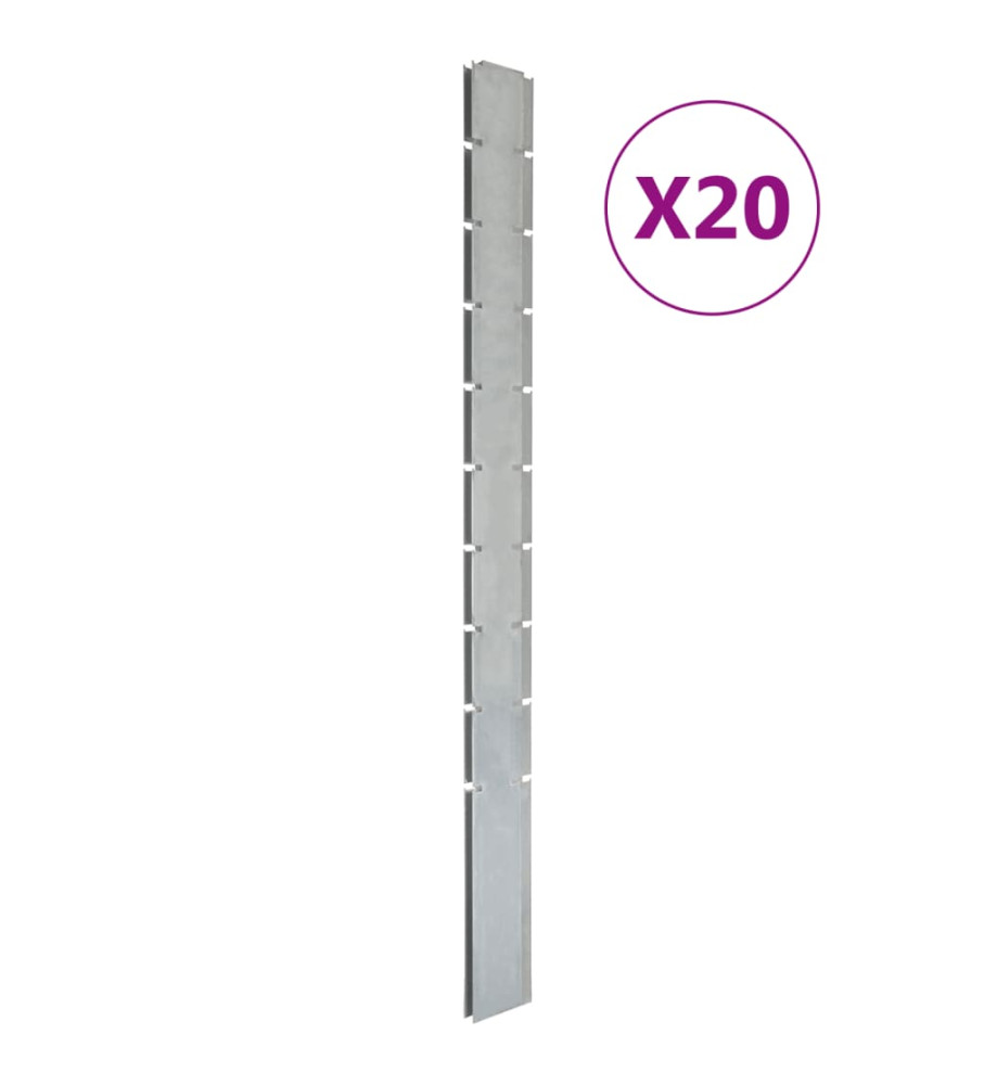 Poteaux de clôture 20 pcs argenté 240 cm acier galvanisé