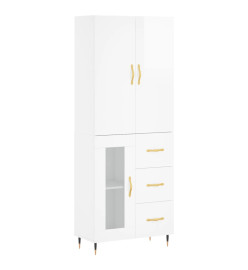 Buffet haut Blanc brillant 69,5x34x180 cm Bois d'ingénierie