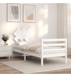 Cadre de lit avec tête de lit blanc 90x200 cm bois massif