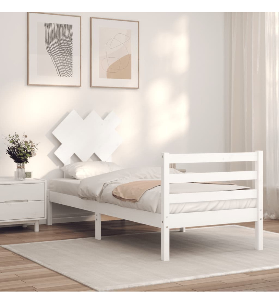 Cadre de lit avec tête de lit blanc 90x200 cm bois massif Cadre de lit avec tête de lit blanc 90x200 cm bois massif