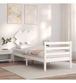 Cadre de lit avec tête de lit blanc 90x200 cm bois massif