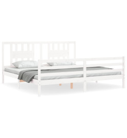 Cadre de lit avec tête de lit blanc Super King bois massif