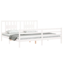 Cadre de lit avec tête de lit blanc Super King bois massif