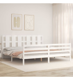 Cadre de lit avec tête de lit blanc Super King bois massif