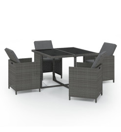 Mobilier à dîner de jardin et coussins 5pcs Résine tressée Gris