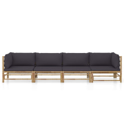 Salon de jardin 4 pcs avec coussins gris foncé Bambou