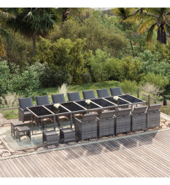 Ensemble à dîner de jardin coussins 21 pcs Gris Résine tressée