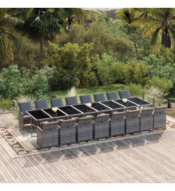 Ensemble à dîner de jardin coussins 17 pcs Gris Résine tressée