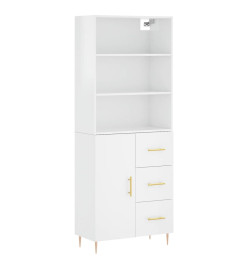 Buffet haut Blanc brillant 69,5x34x180 cm Bois d'ingénierie