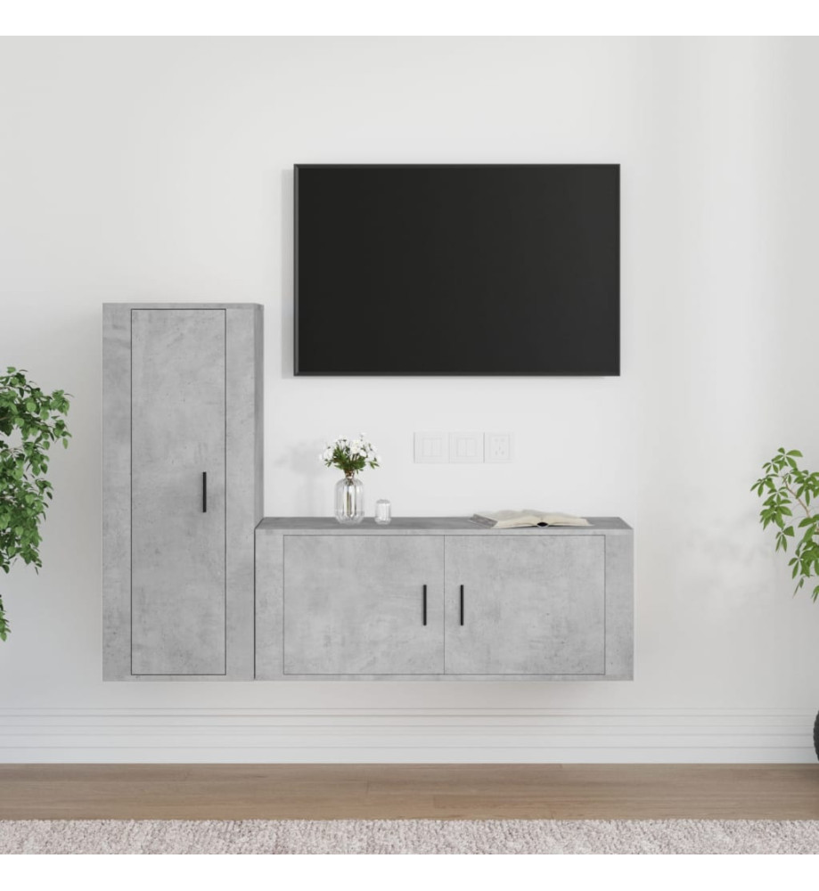 Ensemble de meubles TV 2 pcs gris béton bois d'ingénierie