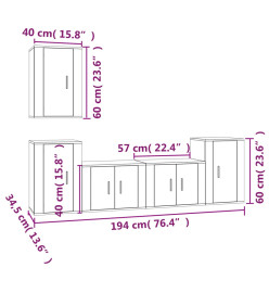 Ensemble de meubles TV 5 pcs Gris béton Bois d'ingénierie