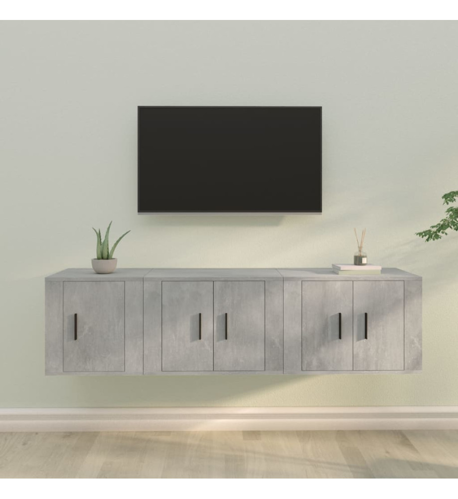 Ensemble de meubles TV 3 pcs Gris béton Bois d'ingénierie