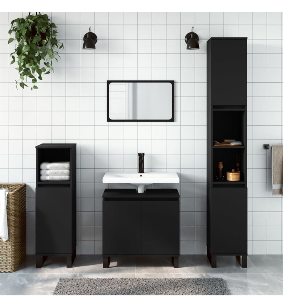 Ensemble d'armoires salle de bain 3 pcs noir bois d'ingénierie