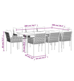 Ensemble à manger de jardin 9 pcs coussins résine tressée acier