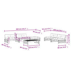 Salon de jardin 6 pcs avec coussins marron miel bois massif