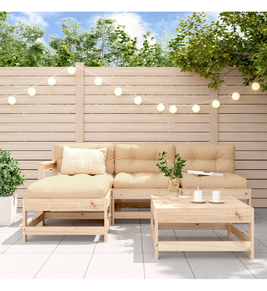 Salon de jardin 5 pcs avec coussins bois massif