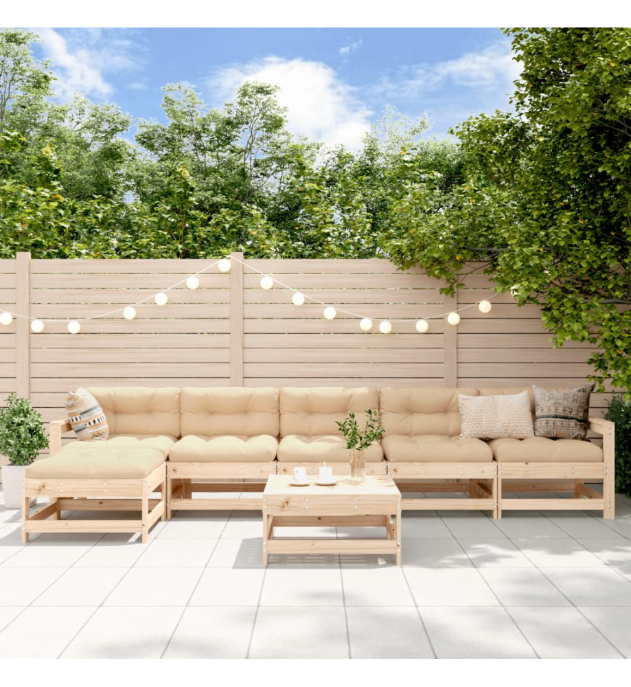 Salon de jardin 7 pcs avec coussins bois massif