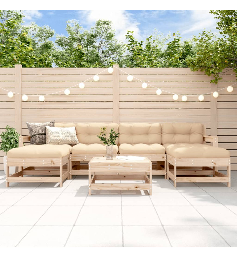 Salon de jardin 7 pcs avec coussins bois massif