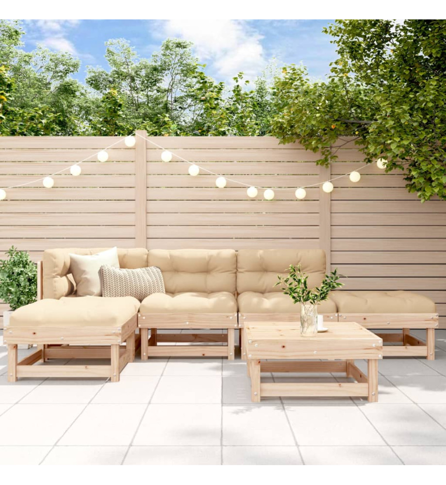 Salon de jardin 6 pcs avec coussins bois massif