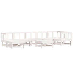 Salon de jardin 8 pcs avec coussins blanc bois massif