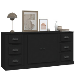 Buffets 3 pcs noir bois d'ingénierie