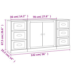 Buffets 3 pcs noir bois d'ingénierie