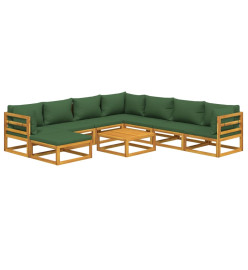 Salon de jardin 9 pcs avec coussins vert bois massif