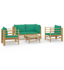 Salon de jardin 5 pcs avec coussins vert bambou